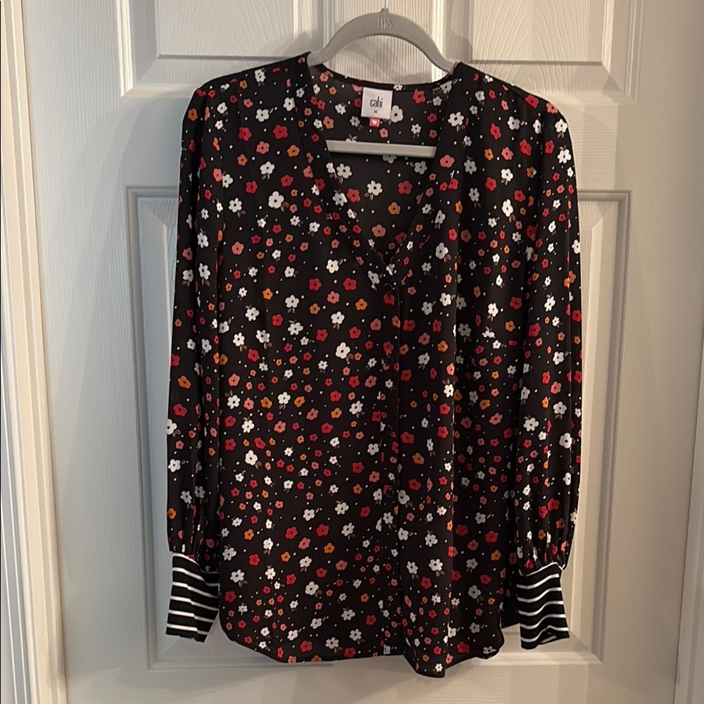 CAbi Black and Red Graphic Blouse